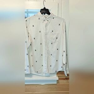 Men's J.Crew Corduroy Button Down Shirt Size XL Skiing Lodge Ski Motif Cream
